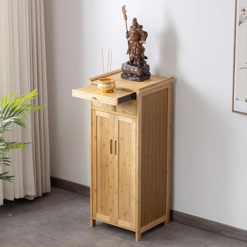 ZDFTGKM Bambus-Schrein-Altartisch, chinesischer Schrank, Buddha-Nische, einfacher Meditationstisch mit Aufbewahrung, buddhistischer Vintage-Tisch (Holzfarbe, 52 x 38 x 101 cm) von ZDFTGKM