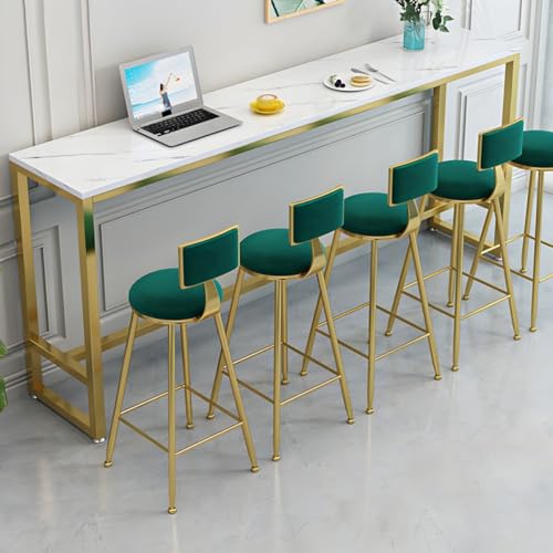 ZDFTGKM Bar Esstisch mit Fußstütze ohne Hocker nur Stühle Balkonfenster lange schmale Milch Tee-Shop hoch Weiß-Gold 100,3 cm L x 30 cm B 104,9 cm H von ZDFTGKM