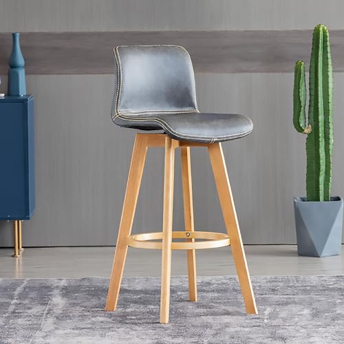 ZDFTGKM Barhocker mit Drehgelenk, 71,1 cm Theke oder Höhe, moderner PU-Leder-Polsterhocker, Massivholz, Kücheninsel-Barhocker mit Rückenlehne, Grau von ZDFTGKM