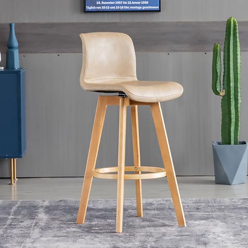 ZDFTGKM Barhocker mit Drehgelenk, 71,1 cm Theke oder Höhe, moderner PU-Leder-Polsterhocker, Massivholz, Kücheninsel-Barhocker mit Rückenlehne, Khaki von ZDFTGKM