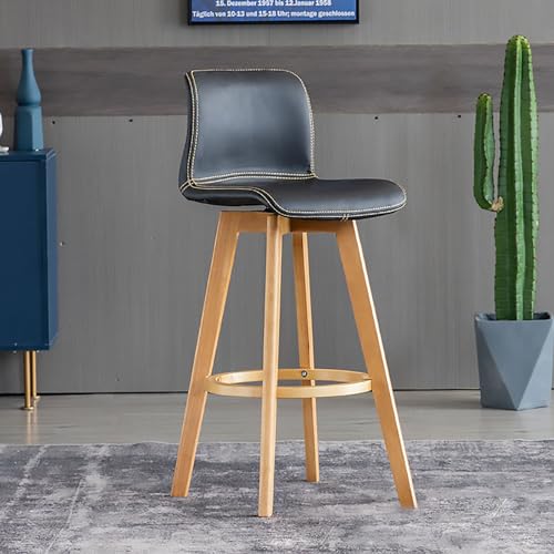 ZDFTGKM Barhocker mit Drehgelenk, 71,1 cm Theke oder Höhe, moderner PU-Leder-Polsterhocker, Massivholz, Kücheninsel-Barhocker mit Rückenlehne, Schwarz von ZDFTGKM