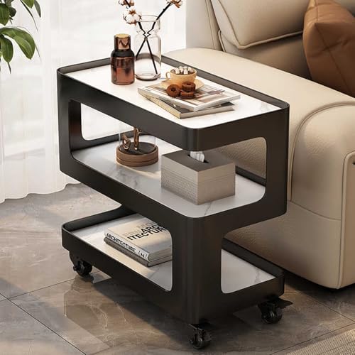 ZDFTGKM Beistelltisch mit 3 Etagen, mobiler Couch-Beistelltisch mit Rollen, um 360° drehbares Sofa, Metallrahmen, tragbarer, schmaler Nachttisch, für Wohnzimmer, Schlafzimmer (Schwarz, 59,9 x 30 x von ZDFTGKM