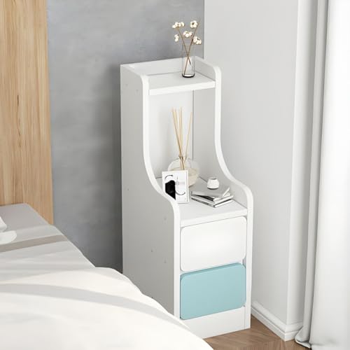 ZDFTGKM Bett Nachttisch Holz Akzenttisch Schlafzimmer schmaler Rand Nachttisch Kleiner Ultra Mini Schrank Blau Weiß mit 2 Schubladen 1 Stück 20,3 cm L x 33 cm B 69,8 cm H ZDFTGKM Bett Nachttisch Holz Akzenttisch Schlafzimmer schmaler Rand Nachttisch Kleiner Ultra Mini Schrank Blau Weiß mit 2 Schubladen 1 Stück 20,3 cm L x 33 cm B 69,8 cm H von ZDFTGKM