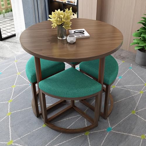 ZDFTGKM Büro-, Empfangsraum, Club-Tisch, runder Konferenztisch, einfache Kaffeeküche, Esstisch-Set, kleine Tische und Stühle, platzsparend, Pfauenblau + Walnuss von ZDFTGKM