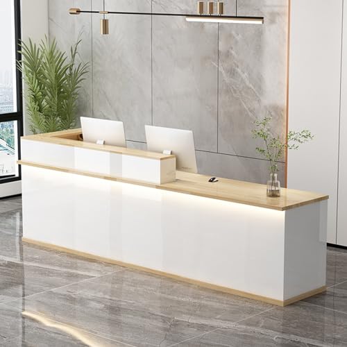 ZDFTGKM Büro-Empfangsschreibtisch, Rezeption mit offenem Schreibtisch, Theke mit LED-Leuchten und abschließbaren Schubladen, großer Kassentisch (Höhe rechts 2,47 x 99,8 x 74,9 cm) von ZDFTGKM