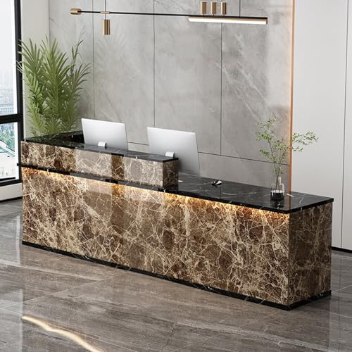 ZDFTGKM Büro-Empfangsschreibtisch, Rezeption mit offenem Schreibtisch, Theke mit LED-Leuchten und abschließbaren Schubladen, großer Kassentisch (Höhe rechts 7,4 x 99,8 x 74,9 cm) von ZDFTGKM