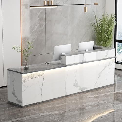 ZDFTGKM Büro-Empfangstisch, offener Rezeption, Theke mit LED-Lichtern und abschließbaren Schubladen, großer Kassentisch (links hoch 6,55 x 99,8 x 74,9 cm) von ZDFTGKM