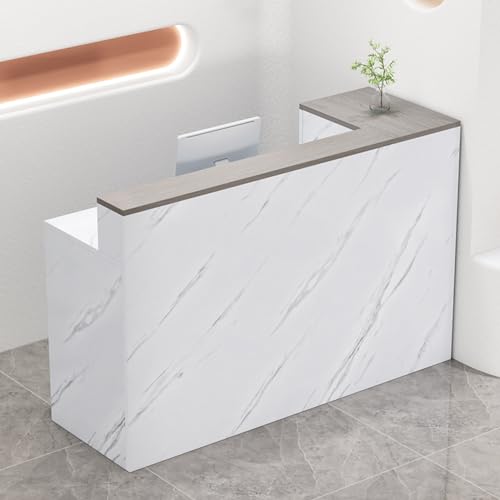 ZDFTGKM Bürorezeption, kleine Arbeitsplatte mit abschließbaren Schubladen, Standrezeption auf der Vorderseite, multifunktionaler Einzelhandelstisch (Textur L, 47 x 17,7 x 39,4 Zoll) von ZDFTGKM