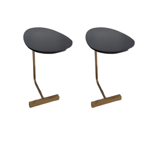ZDFTGKM C C-förmiger Beistelltisch aus Holz, kleines Kaffeesofa, Ecksofa, Schlafzimmer, Lesen, schwarze Oberseite, goldfarbene Basis, 50 x 45 cm (L x B) von ZDFTGKM