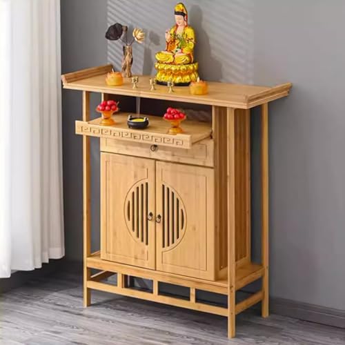 ZDFTGKM Chinesischer Schrein-Altartisch, Bambusschrank, Buddha-Nische, einfacher Meditationstisch, buddhistisch mit Aufbewahrung, Haushalts-Angebotstisch (Holz, 120 cm) von ZDFTGKM