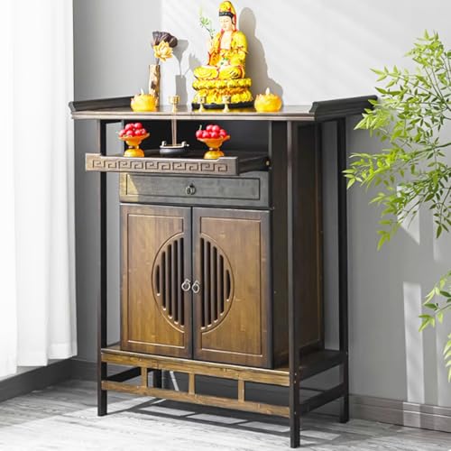ZDFTGKM Chinesischer Schrein-Altartisch, Bambusschrank, Buddha-Nische, einfacher Meditationstisch, buddhistisch mit Aufbewahrung, Haushaltsangebotstisch (Walnuss, 148 cm) von ZDFTGKM