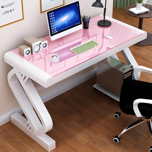 ZDFTGKM Computertisch aus gehärtetem Glas mit Kabelmanagement, 74,9 cm hoch, weißer Sockel, rosa Tischplatte, 119,9 cm L x 60,9 cm B 74,9 cm H von ZDFTGKM