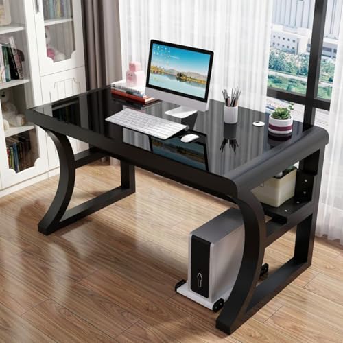ZDFTGKM Computertisch mit Ablagen, Gaming-Tisch, Tischplatte aus gehärtetem Glas und Metallrahmen, modernes einfaches Schreiben für Heimbüro, Arbeitsplatz (100 cm, A) von ZDFTGKM
