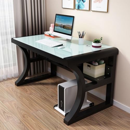 ZDFTGKM Computertisch mit Ablagen, Gaming-Tisch, Tischplatte aus gehärtetem Glas und Metallrahmen, modernes einfaches Schreiben für Heimbüro, Arbeitsplatz (80 cm, E) von ZDFTGKM