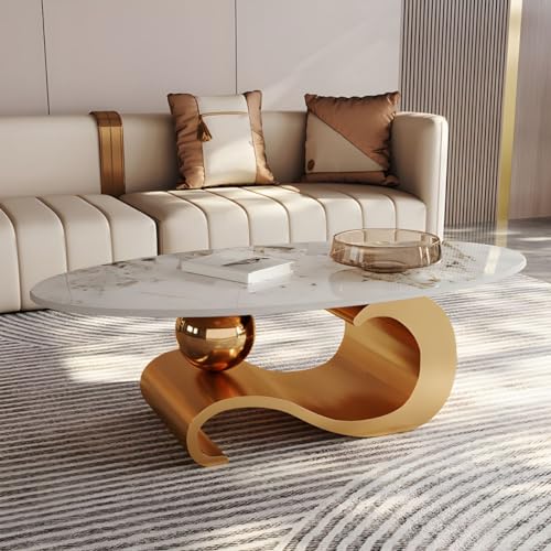 ZDFTGKM Edelstahl abstrakte Basis Cocktailtisch Oval Schiefer Top Kaffee moderne kleine Wohnung Italienischen Wohnzimmer Designer Gold 51 Zoll L x 28 Zoll B 16,5 Zoll H von ZDFTGKM
