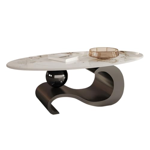 ZDFTGKM Edelstahl abstrakte Basis Cocktailtisch oval Schiefer Top Kaffee moderne kleine Wohnung italienische Wohnzimmer Designer schwarz 130 cm L x 71 cm B 42 cm H von ZDFTGKM