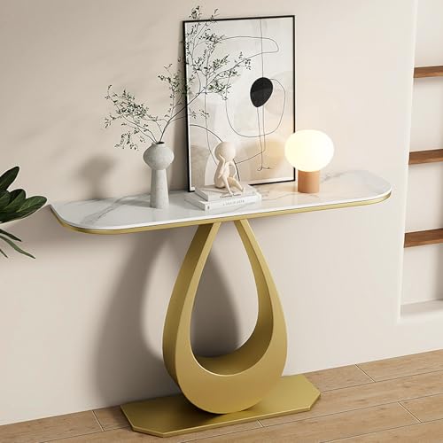ZDFTGKM Eingangstisch mit Marmorplatte und Metallfuß, modernes Flurkonsolen-Sofa für Foyer, Wohnzimmer oder Flur (Gold A, 100 cm) von ZDFTGKM