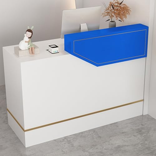 ZDFTGKM Empfangsschreibtisch, Schreibtisch mit abschließbarer Schublade und Tastaturkasten, 2-lagiger Tisch vorne, für Wohnzimmer, Lounge, Kasse (blau, 100cm) von ZDFTGKM