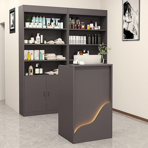 ZDFTGKM Empfangstisch mit LED-Lichtern, abschließbarer Schublade, Thekentisch, moderner Bürocomputer für Salon, Lobby, Ladenzimmer, Kassenbüro, Dunkelgrau, 23,6 x 15,7 cm, 95 cm von ZDFTGKM