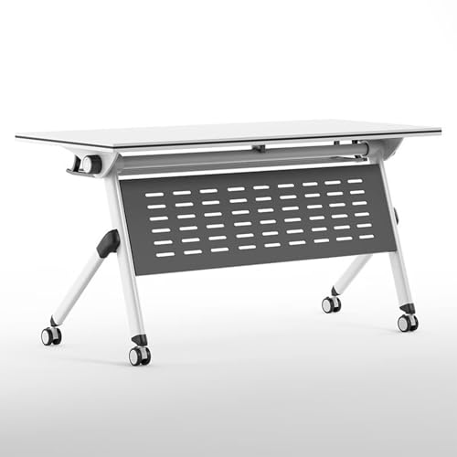 ZDFTGKM Faltbarer Konferenztisch, zusammenklappbarer Konferenztisch mit Frontabweiser, kommerzieller Trainingsraum für Büro, Rollen für Büro (160 x 40 cm) von ZDFTGKM