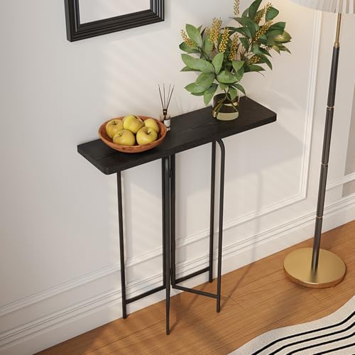 ZDFTGKM Farmhouse Konsolentisch aus Holz mit Stauraum für Wohnzimmer, schmaler Flur, Sofa, Metallbeine, Dekor (Schwarz, 60 cm) von ZDFTGKM