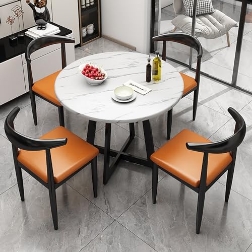 ZDFTGKM Freizeitbereich Haus Balkon kleiner runder Tisch, Büroempfang Konferenzraum Couchtisch-Set, Esszimmer und 4 Stühle geeignet für Lounge, Wohnzimmer (Farbe: Orange, Größe 80 cm/31. von ZDFTGKM