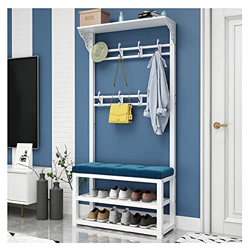 ZDFTGKM Garderobenleiste Schuhbank Flur Baum Aufbewahrung 3-in-1 Design Eingang Organizer mit 2 Etagen und 2 Reihen Haken für Schlafzimmer Flur Wohnzimmer von ZDFTGKM