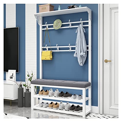 ZDFTGKM Garderobenleiste Schuhbank Flur Baum Aufbewahrung 3-in-1 Design Eingang Organizer mit 2 Etagen und 2 Reihen Haken für Schlafzimmer Flur Wohnzimmer von ZDFTGKM