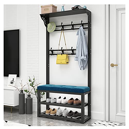 ZDFTGKM Garderobenleiste Schuhbank Flur Baum Aufbewahrung 3-in-1 Design Eingang Organizer mit 2 Etagen und 2 Reihen Haken für Schlafzimmer Flur Wohnzimmer von ZDFTGKM