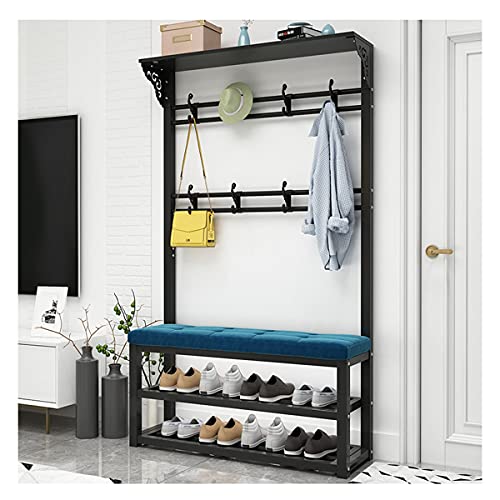 ZDFTGKM Garderobenleiste Schuhbank Flur Baum Aufbewahrung 3-in-1 Design Eingang Organizer mit 2 Etagen und 2 Reihen Haken für Schlafzimmer Flur Wohnzimmer von ZDFTGKM
