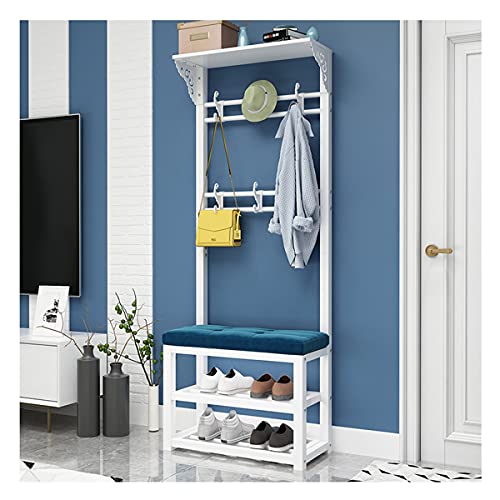 ZDFTGKM Garderobenleiste Schuhbank Flur Baum Aufbewahrung 3-in-1 Design Eingang Organizer mit 2 Etagen und 2 Reihen Haken für Schlafzimmer Flur Wohnzimmer von ZDFTGKM