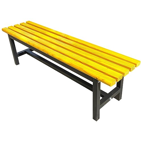 ZDFTGKM Gartenbank für 2–3 Personen, rückenfreie Holzterrassenbank, wetterfester verzinkter Rahmen, Park-Metallstuhl, für Hinterhof, Pool, Veranda (Farbe: Log Yellow A, Größe 150 von ZDFTGKM