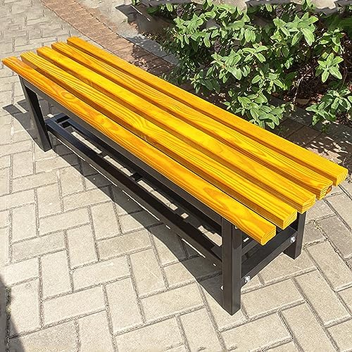 ZDFTGKM Gartenbank für 2–3 Personen, rückenfreie Holzterrassenbank, wetterfester verzinkter Rahmen, Park-Metallstuhl, für Hinterhof, Pool, Veranda (Farbe: Log Yellow B, Größe 150 von ZDFTGKM