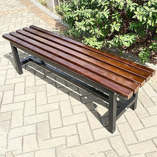 ZDFTGKM Gartenbank für 2–3 Personen, rückenfreie Holzterrassenbank, wetterfester verzinkter Rahmen, Park-Metallstuhl, für Hinterhof, Pool, Veranda (Farbe: Walnussfarbe A, Größe 1) von ZDFTGKM