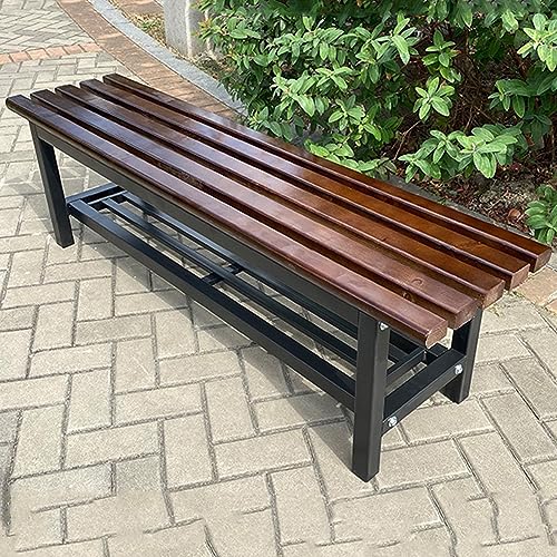 ZDFTGKM Gartenbank für 2–3 Personen, rückenfreie Holzterrassenbank, wetterfester verzinkter Rahmen, Park-Metallstuhl, für Hinterhof, Pool, Veranda (Farbe: Walnussfarbe B, Größe 1) von ZDFTGKM