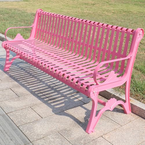 ZDFTGKM Gartenbank für den Außenbereich, bequemer Sitz aus natürlichem Lattenholz mit Rückenlehne und Armlehnen, Möbelsitzfläche für Rasen, Hof, Veranda, Pool, Rosa (120) von ZDFTGKM
