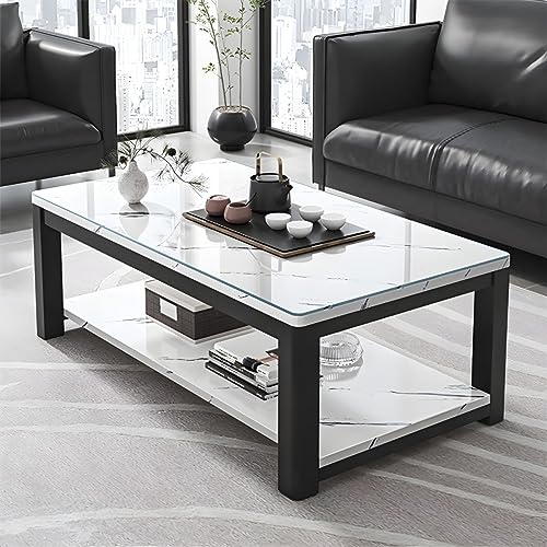 ZDFTGKM Glam Frame Couchtisch Schiefer Cocktail mit Ablagefach für Wohnzimmer Tee kleine Wohnung Mieten Haus Modern Sofa Esszimmer Balkon weiß 119cm L x 61cm B 45cm H von ZDFTGKM