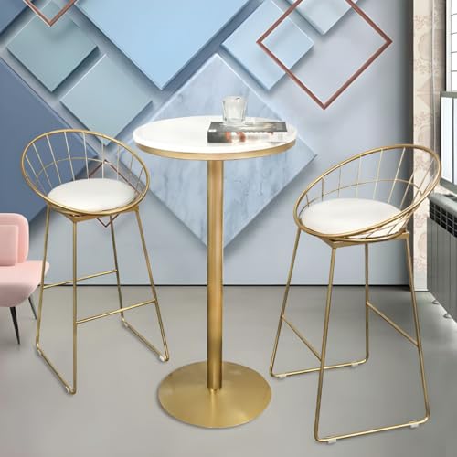ZDFTGKM Glam Gold Metall-Bartisch, rund, für den Innenbereich, 95 cm hoch, Bistro ohne Stühle, Holz, hohe Desserts, Milch, Teeshop, Balkon, Café, Getränke, 55,1 cm L x B von ZDFTGKM