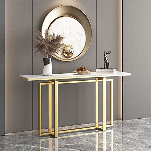 ZDFTGKM Glam Marmor/Metall Rechteckigen Rahmen Kratzfester Konsolentisch für Halle Nordic Marmor Veranda Schrank Schmiedeeisen Foyer Eintrag Plattform Weiß 55" L x 14" B 31" H von ZDFTGKM