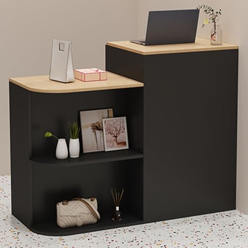 ZDFTGKM Großer Rezeptions-Empfang, Empfang mit abschließbarer Schublade, Lobby-Einzelhandel, Kassentisch, Bürotisch (schwarz + naturfarben, 80 cm) von ZDFTGKM