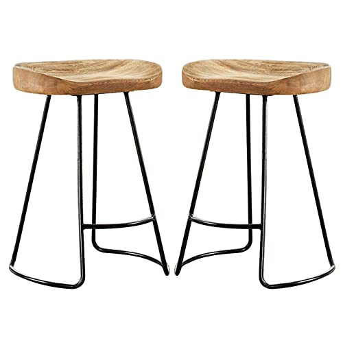 ZDFTGKM Holz Esszimmerstühle 2er Set Holz Armlose Küchenstühle Bauernhausstil Hohe Leiter Hinterzimmer mit schwarzen Metallbeinen, rutschfeste Fußpolster von ZDFTGKM