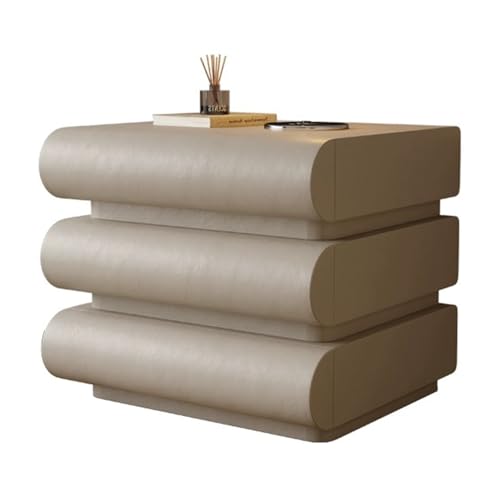 ZDFTGKM Holz-Nachttisch, Leder-Nachttisch für Schlafzimmer, platzsparend, Organizer, Bettende mit 3 Schubladen, bodenstehend, kleiner Nachttisch (Farbe: Khaki, Größe 50 cm) von ZDFTGKM