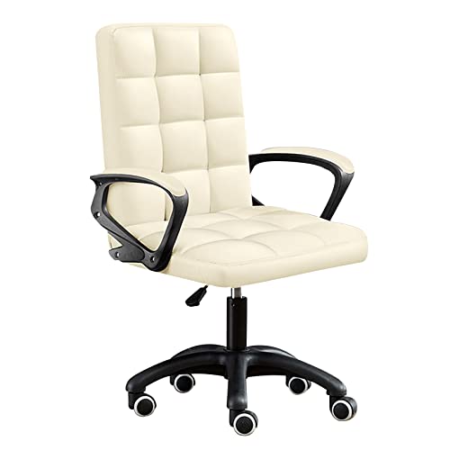 ZDFTGKM Home Office Stuhl, mittlere Rückenlehne, PU-Leder, Schreibtischstuhl mit Armlehnen, niedlicher Drehstuhl für Wohnzimmer, Schlafzimmer, Arbeitszimmer, Weiß von ZDFTGKM