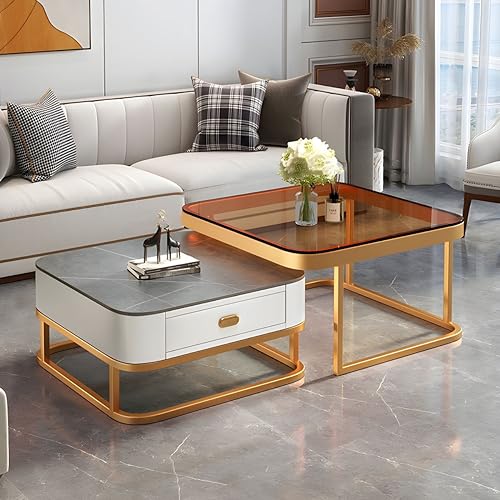 ZDFTGKM Kaffeeschiefer quadratisch 2 Nisttische Wohnzimmer-Set Glas gold Sockel grau weiß 71cm L x 71cm B 45cm H + 61cm L 61cm B 38cm H ZDFTGKM Kaffeeschiefer quadratisch 2 Nisttische Wohnzimmer-Set Glas gold Sockel grau weiß 71cm L x 71cm B 45cm H + 61cm L 61cm B 38cm H von ZDFTGKM