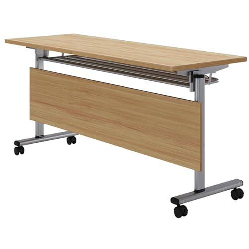 ZDFTGKM Klappbarer Konferenztisch, multifunktionaler Büroschreibtisch mit Rollen, bewegliche lange Tische, rechteckiger Seminar-Trainingstisch, stapelbare Konferenzraumtische (Braun, 160 x 60 cm) von ZDFTGKM