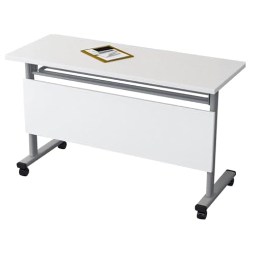 ZDFTGKM Klappbarer Konferenztisch, multifunktionaler Büroschreibtisch mit Rollen, bewegliche lange Tische, rechteckiger Seminar-Trainingstisch, stapelbare Konferenzraumtische (Weiß, 120 x 50 cm) von ZDFTGKM