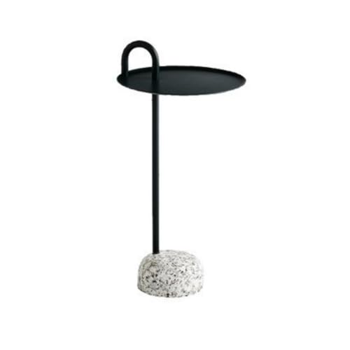 ZDFTGKM Kleiner Beistelltisch aus Metall mit Terrazzo-Basis, tragbarer runder Beistelltisch, Kaffee-geeignet für Wohnzimmer, Schlafzimmer, Sofa und Balkon (Schwarz) von ZDFTGKM