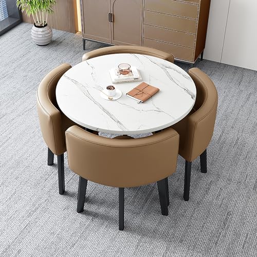 ZDFTGKM Kleiner Esstisch Set mit 4 Stühlen - Rund für Wohnzimmer, Küche oder Büro Möbel Kombination Balkon und Kaffeezeit ZDFTGKM Kleiner Esstisch Set mit 4 Stühlen - Rund für Wohnzimmer, Küche oder Büro Möbel Kombination Balkon und Kaffeezeit von ZDFTGKM