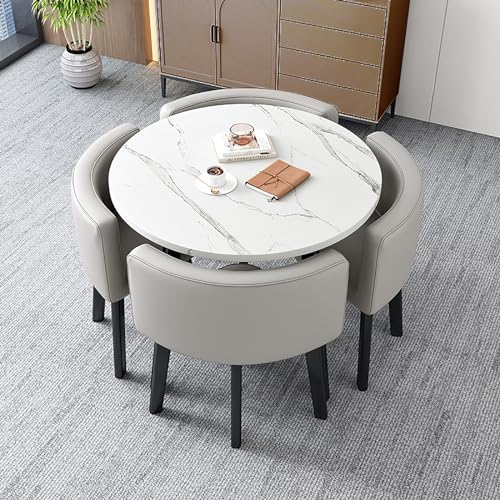 ZDFTGKM Kleiner Esstisch Set mit 4 Stühlen - Rund für Wohnzimmer, Küche oder Büro Möbel Kombination Balkon und Kaffeezeit ZDFTGKM Kleiner Esstisch Set mit 4 Stühlen - Rund für Wohnzimmer, Küche oder Büro Möbel Kombination Balkon und Kaffeezeit von ZDFTGKM