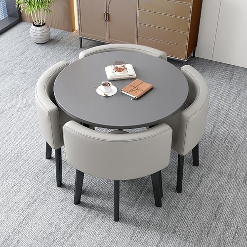 ZDFTGKM Kleiner Esstisch Set mit 4 Stühlen - Rund für Wohnzimmer, Küche oder Büro Möbel Kombination Balkon und Kaffeezeit ZDFTGKM Kleiner Esstisch Set mit 4 Stühlen - Rund für Wohnzimmer, Küche oder Büro Möbel Kombination Balkon und Kaffeezeit von ZDFTGKM